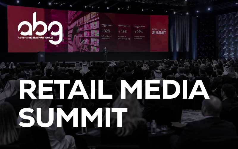 Retail Media Summit conference stage with diverse audience and Middle Eastern business leaders attending presentation
