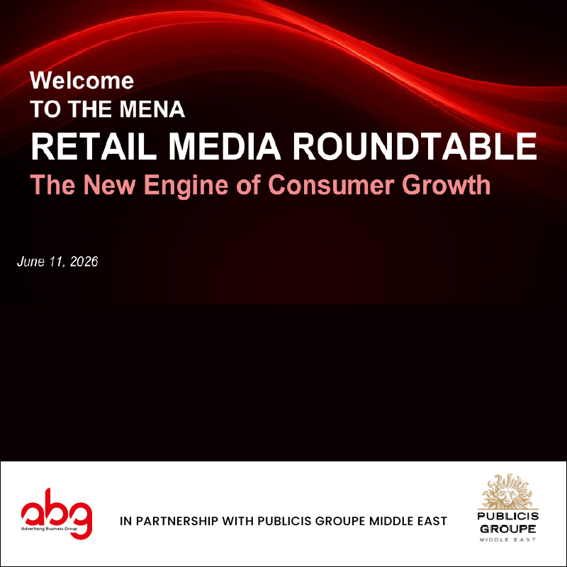 Cover slide for the MENA Retail Media Roundtable 2026 hosted by ABG in partnership with Publicis Groupe Middle East, exploring retail media as the new engine of consumer growth.