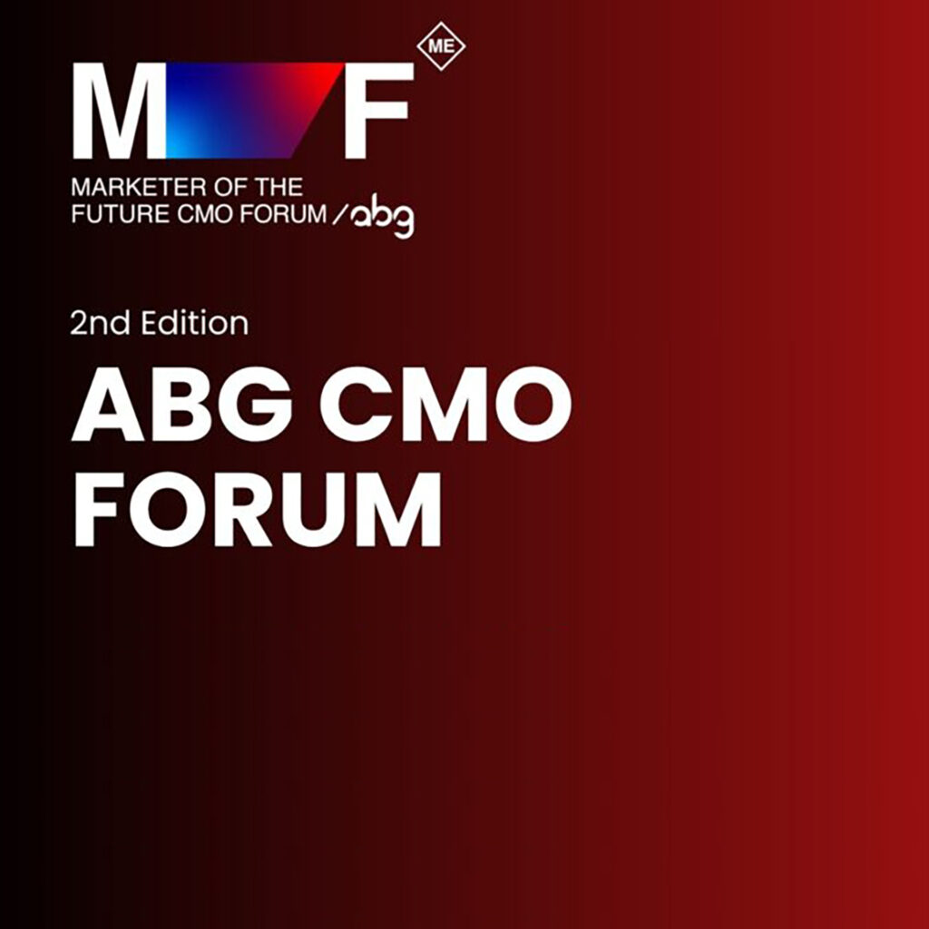 Promotional graphic reading "2nd Edition ABG CMO Forum" with the Marketer of the Future and ABG logos on a red gradient background.