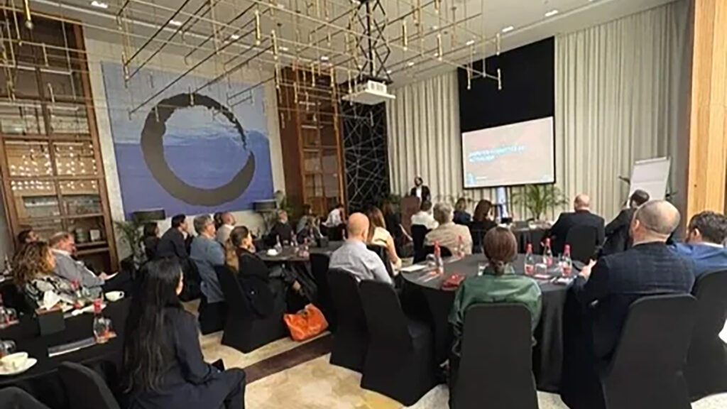 A man leading a presentation to advertising and marketing professionals at ABGs annual general meeting ijn Dubai