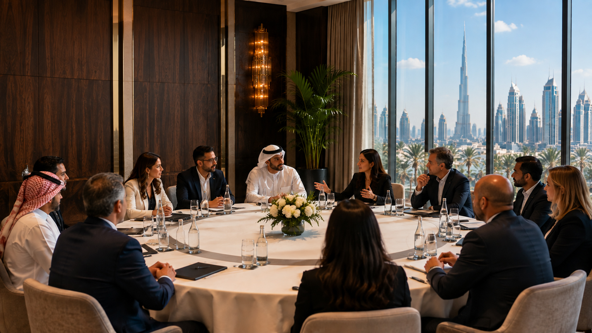 Business leaders gathered around a table for the ABG Travel Roundtable in Dubai.